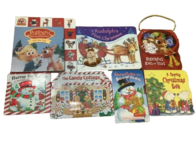 Lot of 7 Christmas Books~Rudolph~Santa~Pop-up~Sparkle~Lift-Flap~Touch-n-Feel~EUC