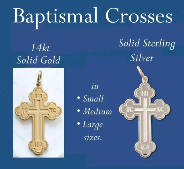 Greek Orthodox Baptismal Cross: Solid 14kt Gold or Sterling Silver: S/M/L -NEW