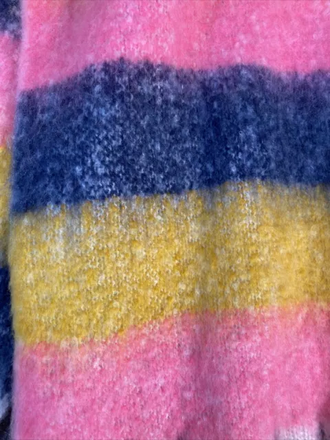 Aerie Scarf Womens Blanket Chunky Blue Yellow Pink Striped Fringe Soft 19"x92" 3