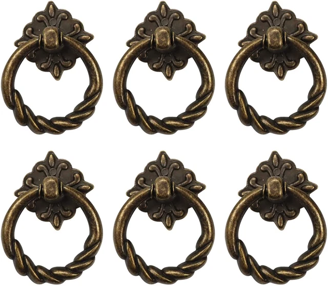 Chris.W 6Pcs Vintage Bronze Drop Ring Knobs Pulls Handles for Dresser Drawer Ant