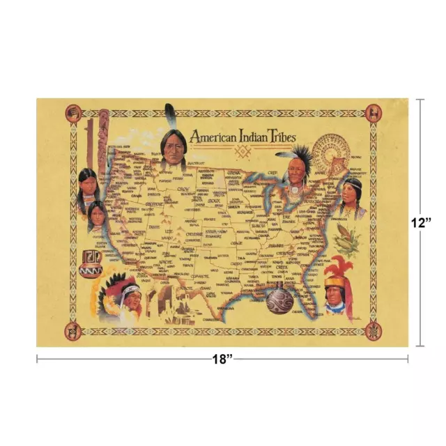 American Indian Tribes At Time Of Columbus Arrival Vintage Map Poster 18x12 2