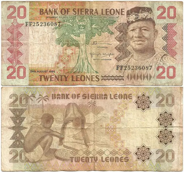 1984 SIERRA LEONE Veteran SECOND Date "20 LEONES" NOTE President SIAKA STEVENS
