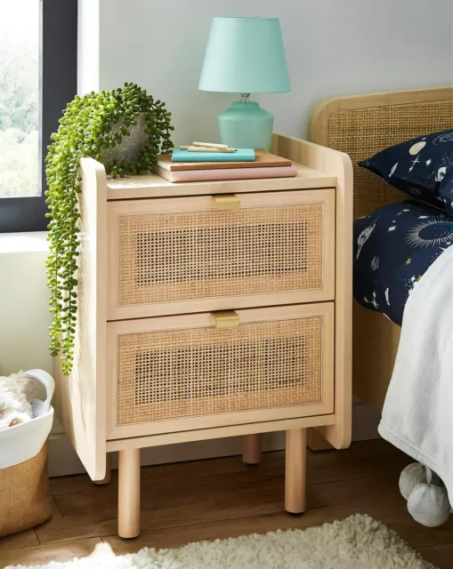 Nightstand Kids Bedside Table 2 Rattan Drawers Curved Edges Bedroom Furniture