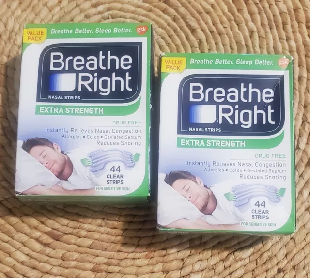 2 X Breathe Right Extra Strength Nasal Strips - 44 x 2 = 88 CLEAR STRIPS