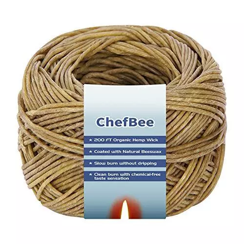 200 FT 100% Organic Hemp Wick, Hemp Wick Well Coated Natural Beeswax for Hemp...