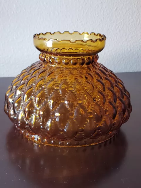 Vintage Fitter Amber Quilted Glass Hurricane Oil Lamp Shade