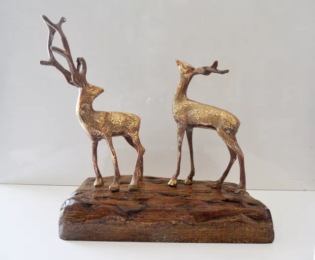 Sculpture Art Deco Vintage Chevreuil Cerf Biche En Bronze Sur Bois Design'