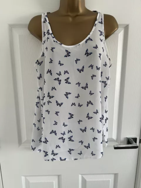 Primark Women's White Butterfly Print Vest Top Blouse Size 12