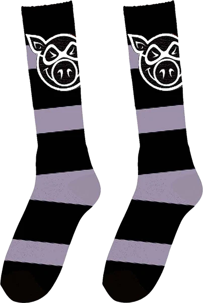 PIG HEAD STRIPE TALL SOCKS LAVENDER 1pr