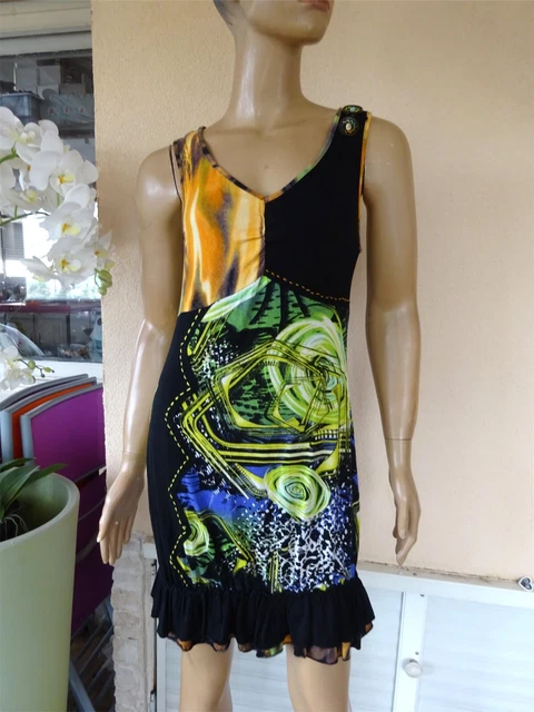 Robe D'été Sans Manches Imprimée Fleurs Bleu Et Rose - Taille 38/40 - 100% Viscose - Neuf