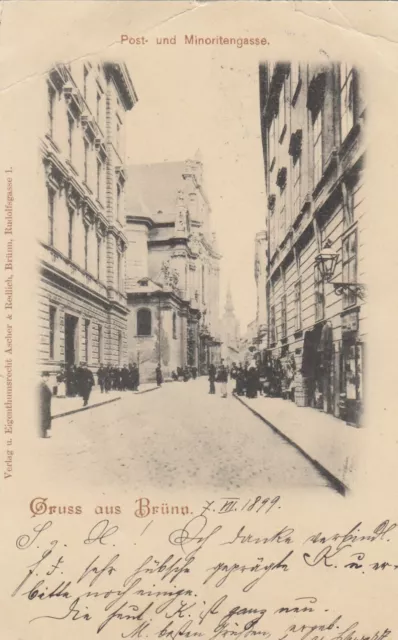 Gruss aus Brünn Brno AK 1899 Post- und Minoritengasse Tschechien Ceska 1908243