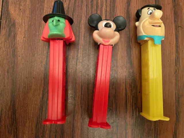 Vintage PEZ DISPENSERS - LOT OF THREE ( 3 ) MICKEY / FRED FLINTSTONE / WITCH