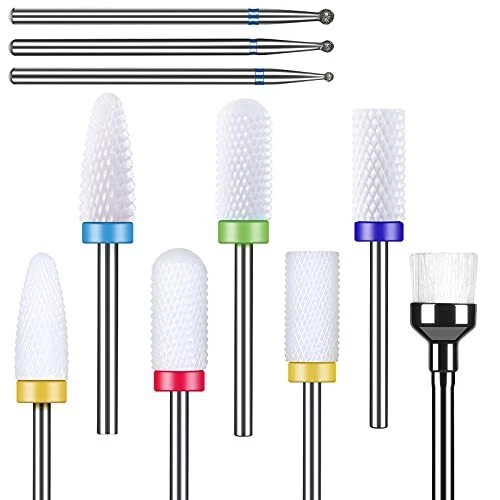 Juego de 10 brocas de taladro de uñas de cerámica YaFex - carburo de diamante profesional de 3/32""...
