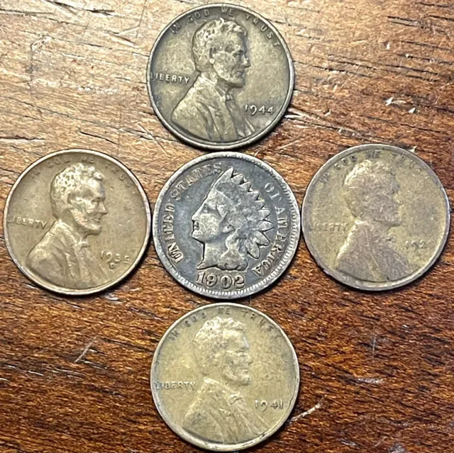 1902 Indian Head Cent Plus 1920 1935 D 1941 1944 (5)