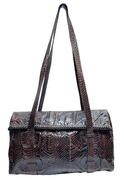 Vintage SNAKESKIN Shoulder Bag Purse Brown Large Satchel Double Handle