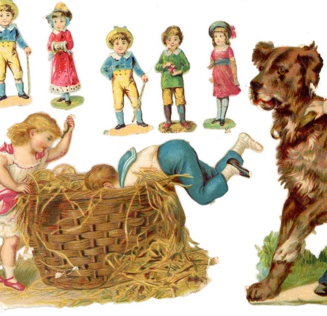 Antique Victorian Die Cut Scrap collection 7 children playful cute 1880s #12