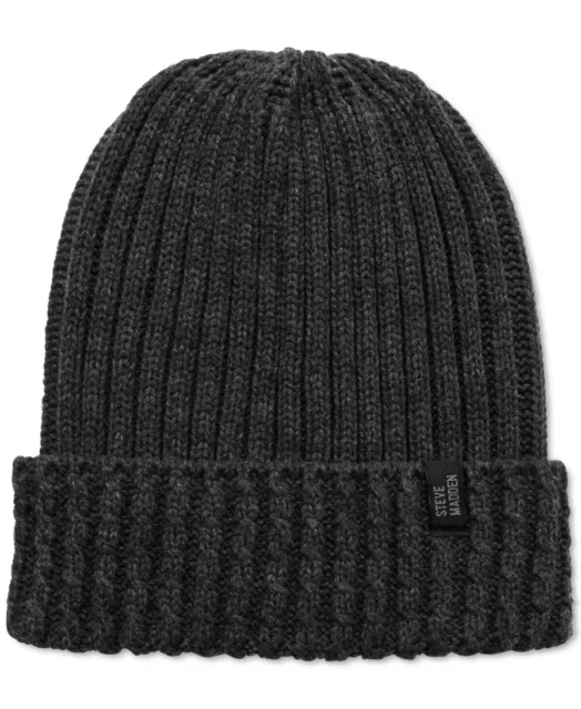 Steve Madden Men's Core Waffle Tall Beanie Hat Gray Osfa