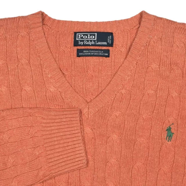 Vintage Polo Ralph Lauren Maglione Uomo XL Arancione Tussah Seta Treccia Doppia