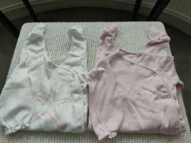 New no tags - NEXT baby 2x girls sleepsuits/babygrows, pink/white - 12-18 months