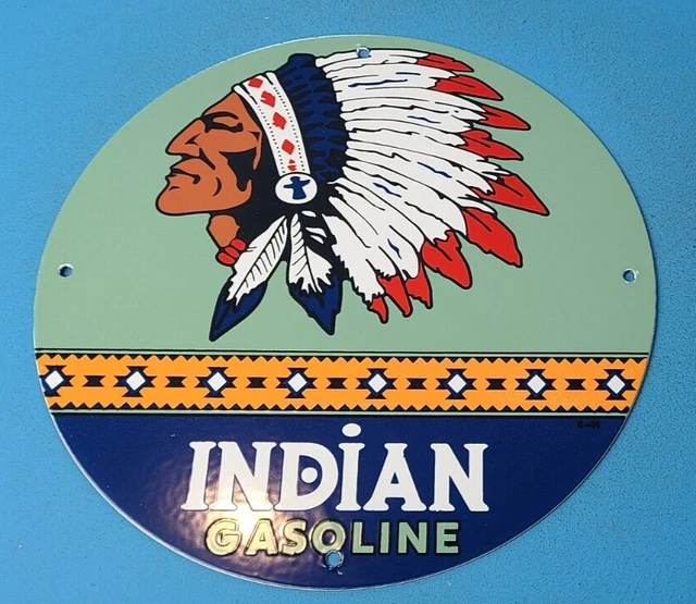 Vintage Indian Gasoline Porcelain Chief Gas Motor Oil Service Station Pump Sign