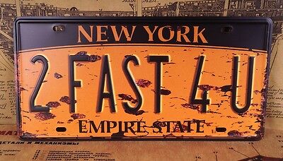 New York 2 Fast 4U Bar Decor Vintage License Plate Tin Metal Signs Wall Poster