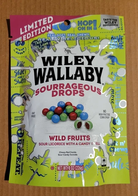 Wiley Wallaby Sourrageous Drops Wild Fruits Sour Licorice Candy 8oz Limited Ed