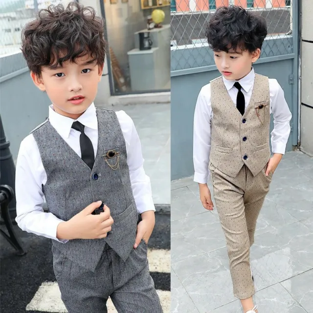 Kids Boys Dress Suit Formal Vest and Pant Set Outfit Clothing