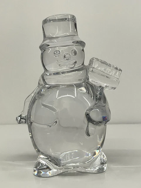 Baccarat Crystal Clear Glass Snowman with Broom Figurine Paperweight Signed