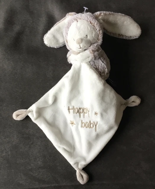 Doudou Ours lapin blanc beige chiné mouchoir Happy Baby Orchestra Premaman