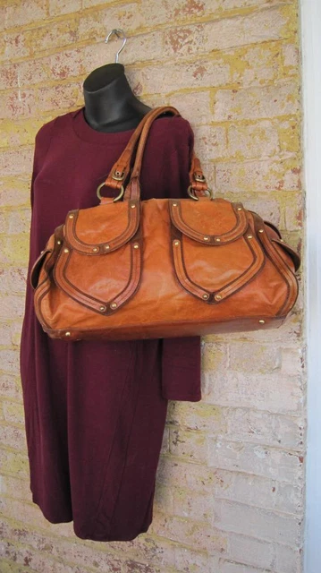 Sondra Roberts Brown Leather Retro Duffel Weekender Satchel Tote Shoulder Bag 2