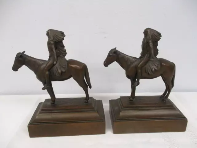 Antique Pair Cyrus Dallin "Appeal To The Great Spirit" Indian On Horse Bookends