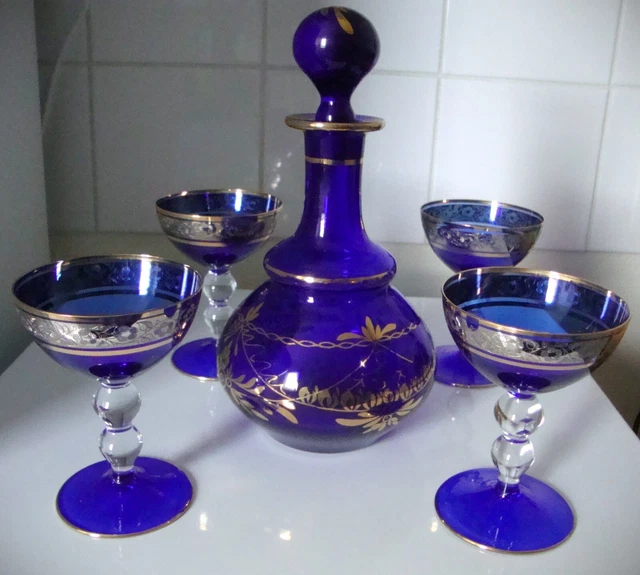 Duo de carafes verre doré 50's