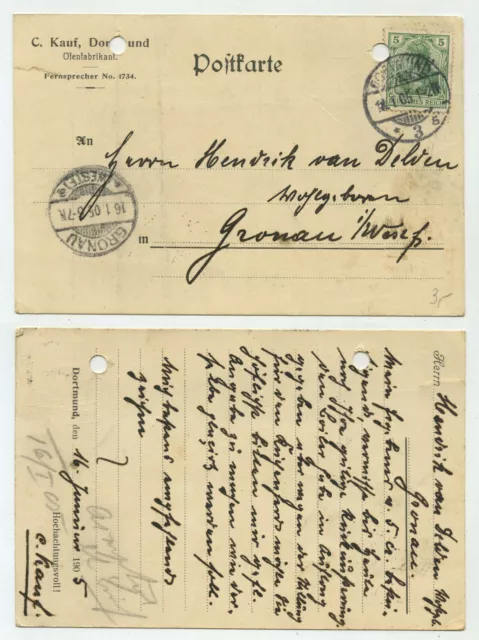 94901 - Postkarte C. Kauf, Ofenfabrikant - Dortmund 16.1.1905 nach Gronau