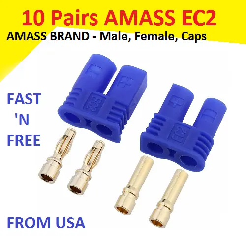 10 Pairs Amass EC2 Connector Plug for RC Car Plane Helicopter Battery Lipo ESC