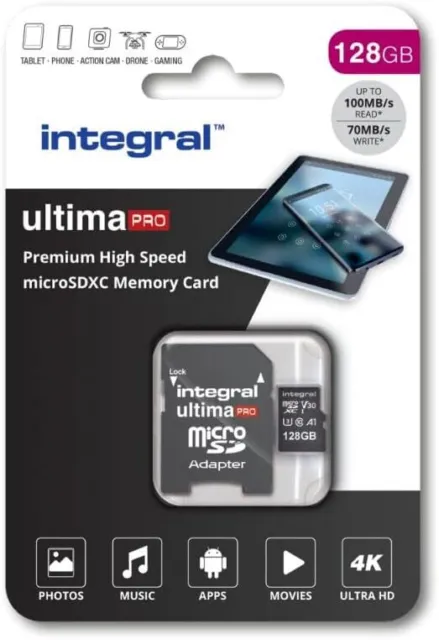Integral 128GB Micro SD Card 4K Video Premium High Speed Memory Card SDXC Up to