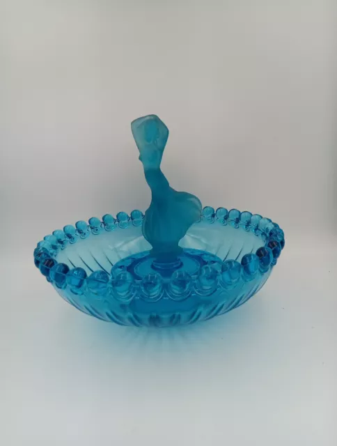 Joseph Inwald Blue Glass Dancing Lady Flower Frog Figurine And Splash Bowl