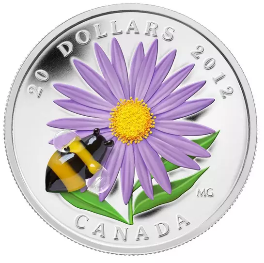 2012 Coin, Canada Coin, 20 Dollars Coin, Aster with Venetian Glass Bumblebee