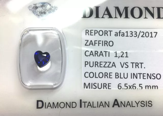 ZAFFIRO BLU CERTIFICATO 1.21 CARATI PUREZZA VS TRT in BLISTER