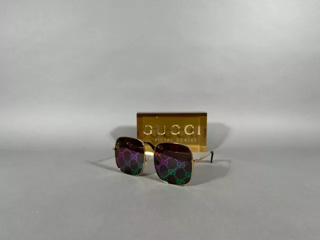 New Gucci Gg 0414S Multicolor Gg Square Sunglasses 003 Gold 0414 S! Ships Today