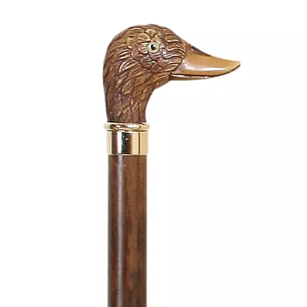 Duck Head Walking Stick Beech Wooden Stick Brown Shaft Brass Collar Animal Cane✅