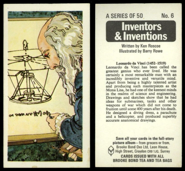 LEONARDO DA VINCI #6 Inventors & Inventions 1975 Brooke Bond Tea Card £ ...