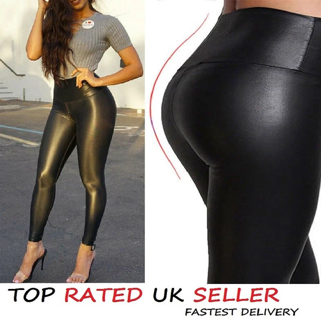 Wet look faux leather mat matt leggings shiny full tight anke length*High Waist