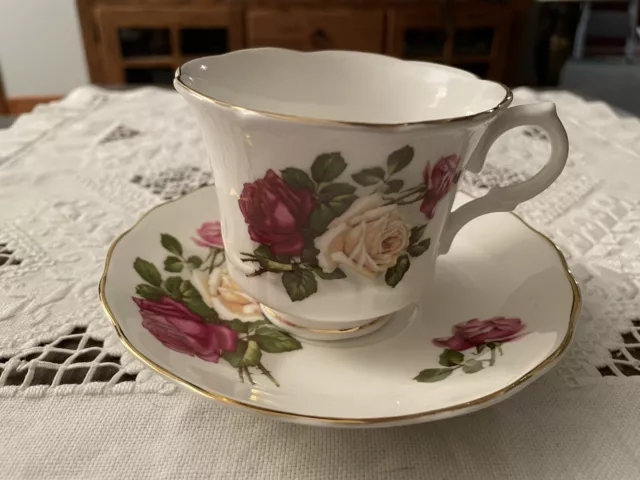 Crown Dorset  Staffordshire Cup & Saucer Yellow Pink Roses Gold Trim  Bone China