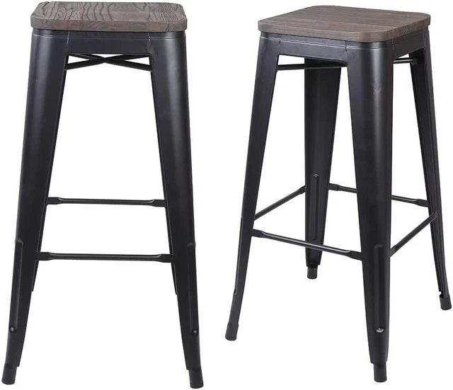 GIA 30" Backless Bar Stool Qty of 2 Black Dark-Wood Seat