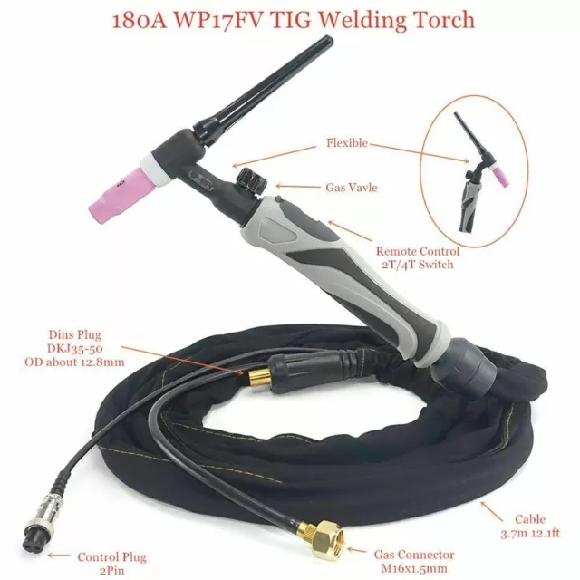 TIG Welding Torch Tungsten Arc Argon Air Cooled WP-17 Flexible Head Gas Valve