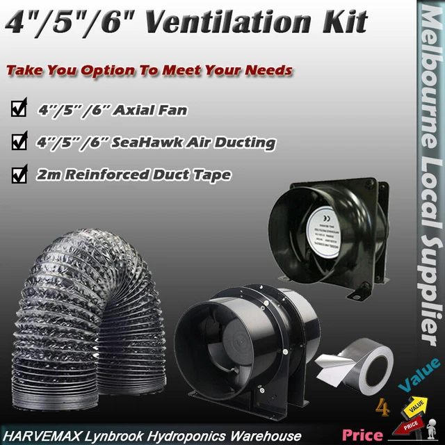 HYDROPONICS 4&/5&/6& SILENT Grow Fan Ducting Indoor Ventilation Kit 47