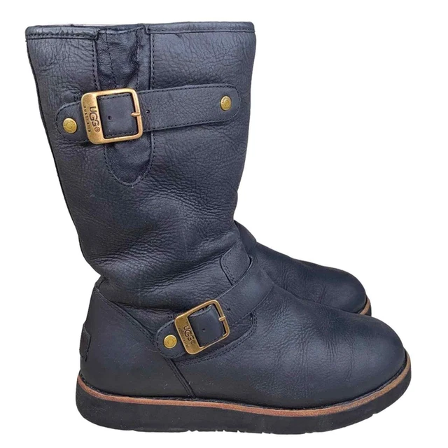 UGG Women’s Kensington II Black Leather Waterproof Buckle Winter Boot Size 7