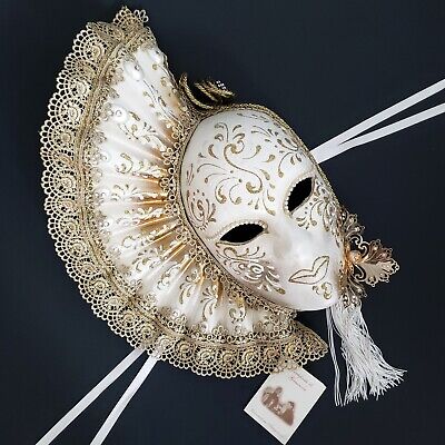 La Gioia Hand Made Venetian Mask Paper Mache Rhinestone Gold Masquerade Italy