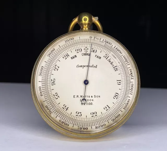 Early 1900s E.R. Watts & Son London Aneroid pocket Barometer rotating Altimeter