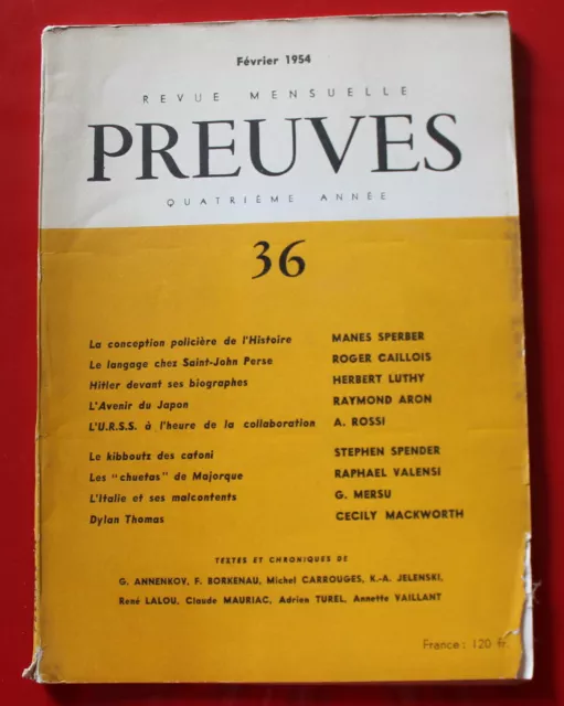 PREUVES - REVUE n°40 (1954) Le Corbusier, M Aldanov, Mathias